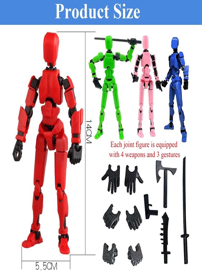 Ramoni 4 Pcs T13 Action Figure, 1/14 Scale, 3D Printed, Multi Articular, 30+ Joints, Red, Blue, Pink, Green - Image 2